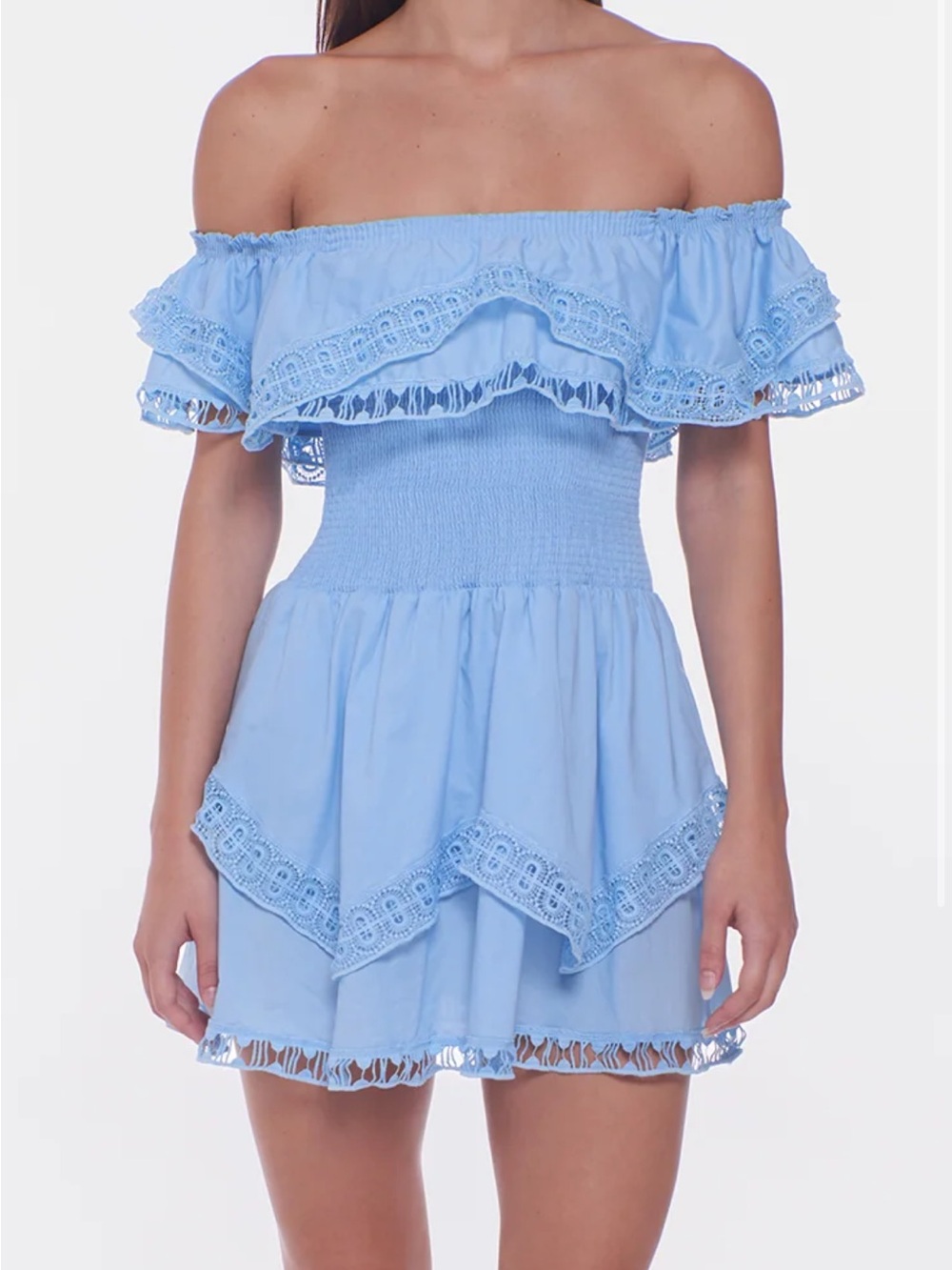 Peixoto Wyatt Mini Dressa Light Blue Off-Shoulder Ruffle